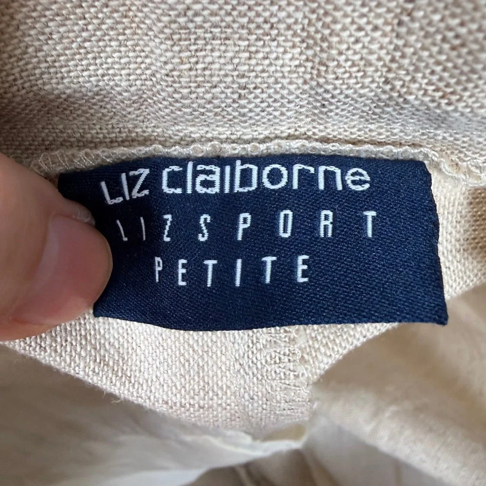 Liz Claiborne Lizsport Shorts Womens 12P Beige Linen Blend Pleated Bermuda B-371